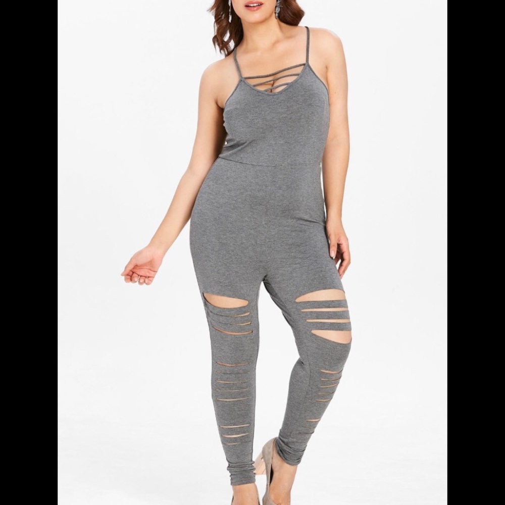 Grey Jumpsuit with Rips